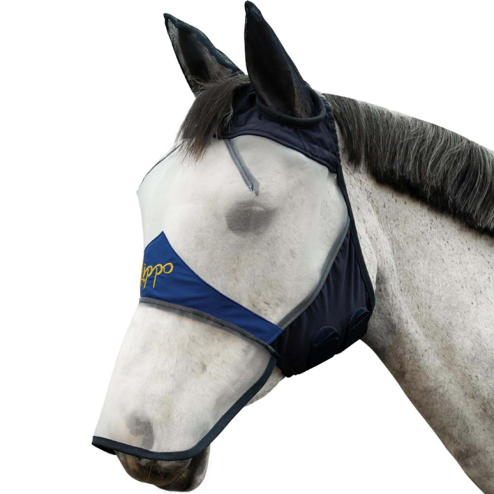 Flughuva Pro med Öron och Nos Vit/Marinblå i gruppen Flugskydd / Flughuvor hos Horseonline AB (229701WHNA_r)