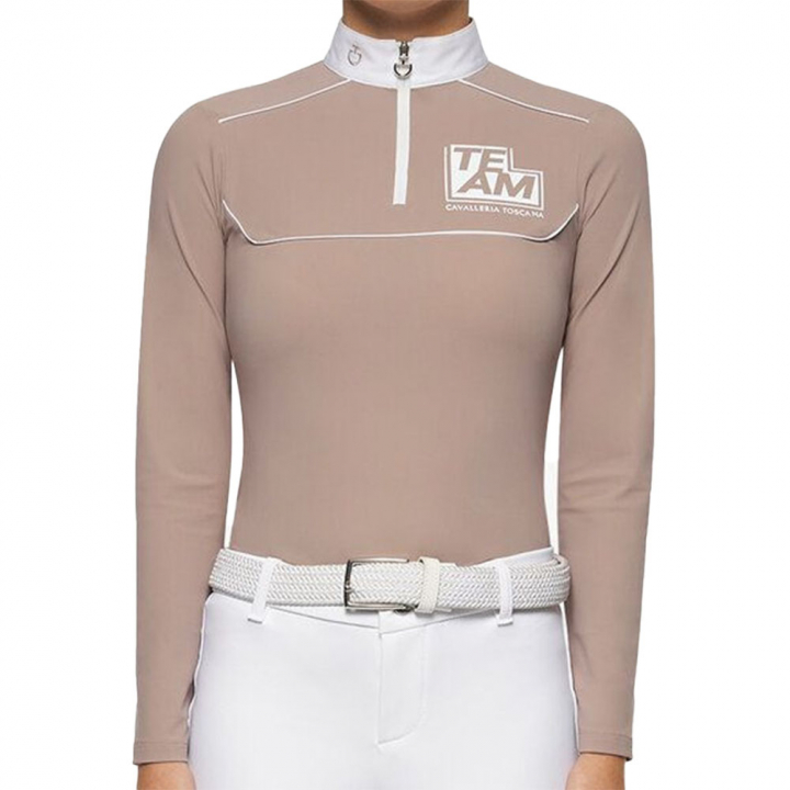 Tävlingstopp Jr Team Daytona Jersey Zip Polo Beige i gruppen Ridkläder / Ridtoppar & T-shirts / Tävlingstoppar hos Horseonline AB (POA082BE)