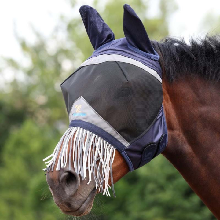 Flughuva Fine Mesh with Ears & Nose Fringe Marinblå i gruppen Flugskydd / Flughuvor hos Horseonline AB (SH666417NA_r)