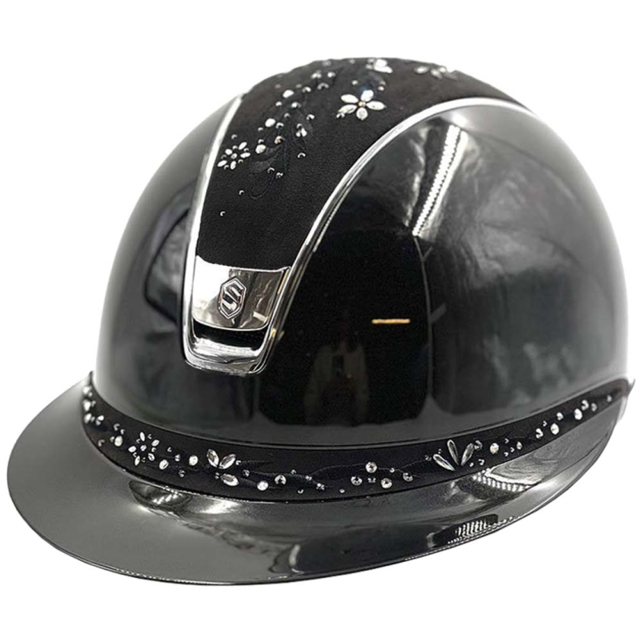 Ridhjälm Miss Shield 2.0 Glossy Flower Swarovski Jewelry Chrome Svart i gruppen Ridutrustning / Ridhjälmar / Solskärm hos Horseonline AB (V243171BLACKBLBA_r)