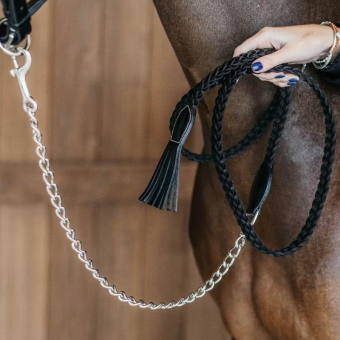 Lädergrimskaft med Kedja Plaited Working Collection Svart