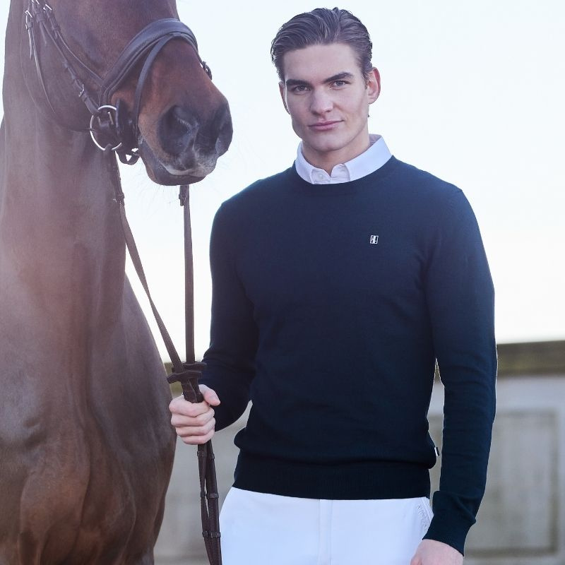 Ridtröja Classic Mens O-Neck Pullover Marinblå