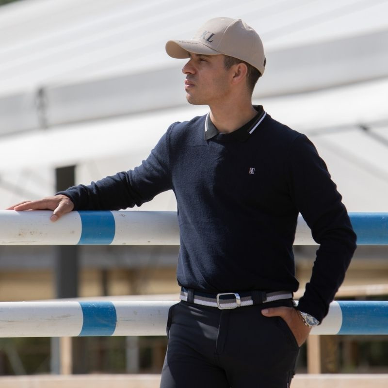 Ridtröja Classic Mens O-Neck Pullover Marinblå