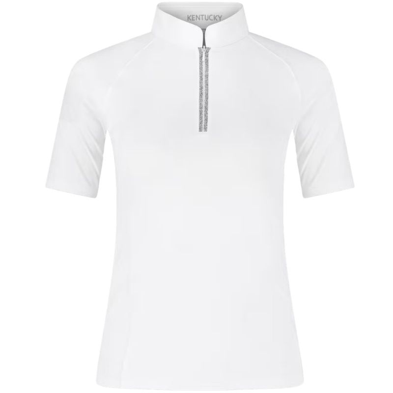 Tävlingstopp Classic Glitter Zipper Short Sleeve Vit