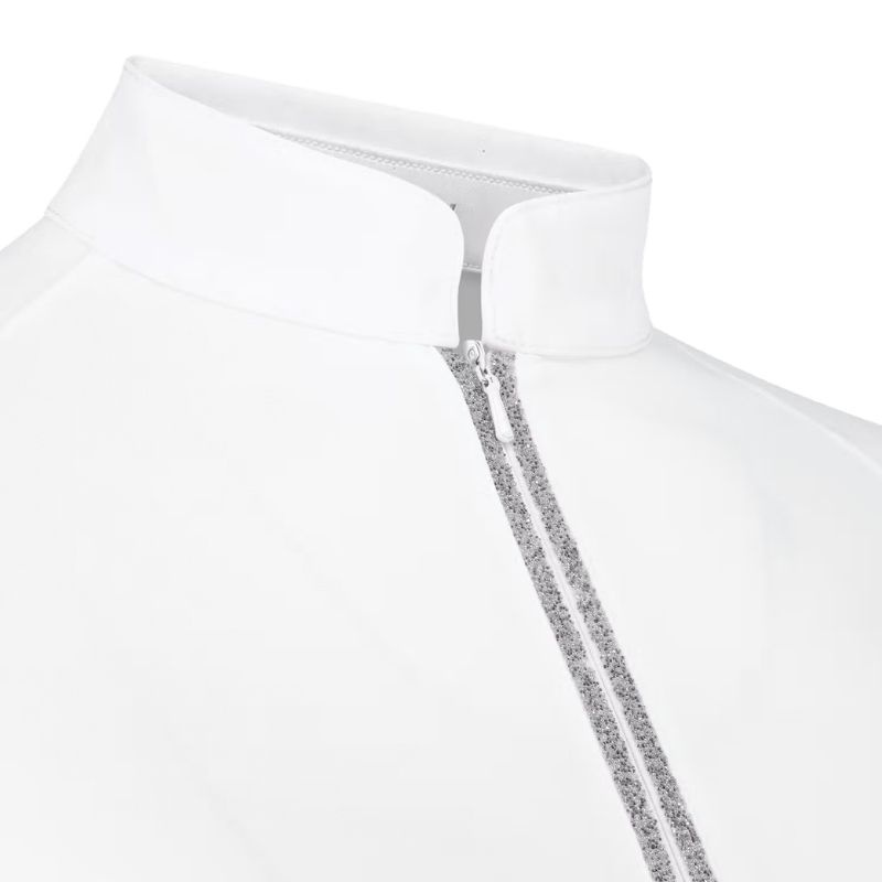 Tävlingstopp Classic Glitter Zipper Short Sleeve Vit