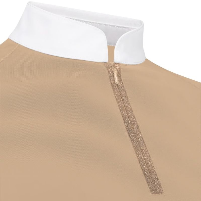 Tävlingstopp Classic Glitter Zipper Short Sleeve Beige