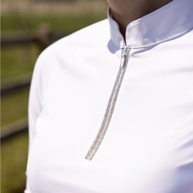 Tävlingstopp Classic Glitter Zipper Long Sleeve Vit
