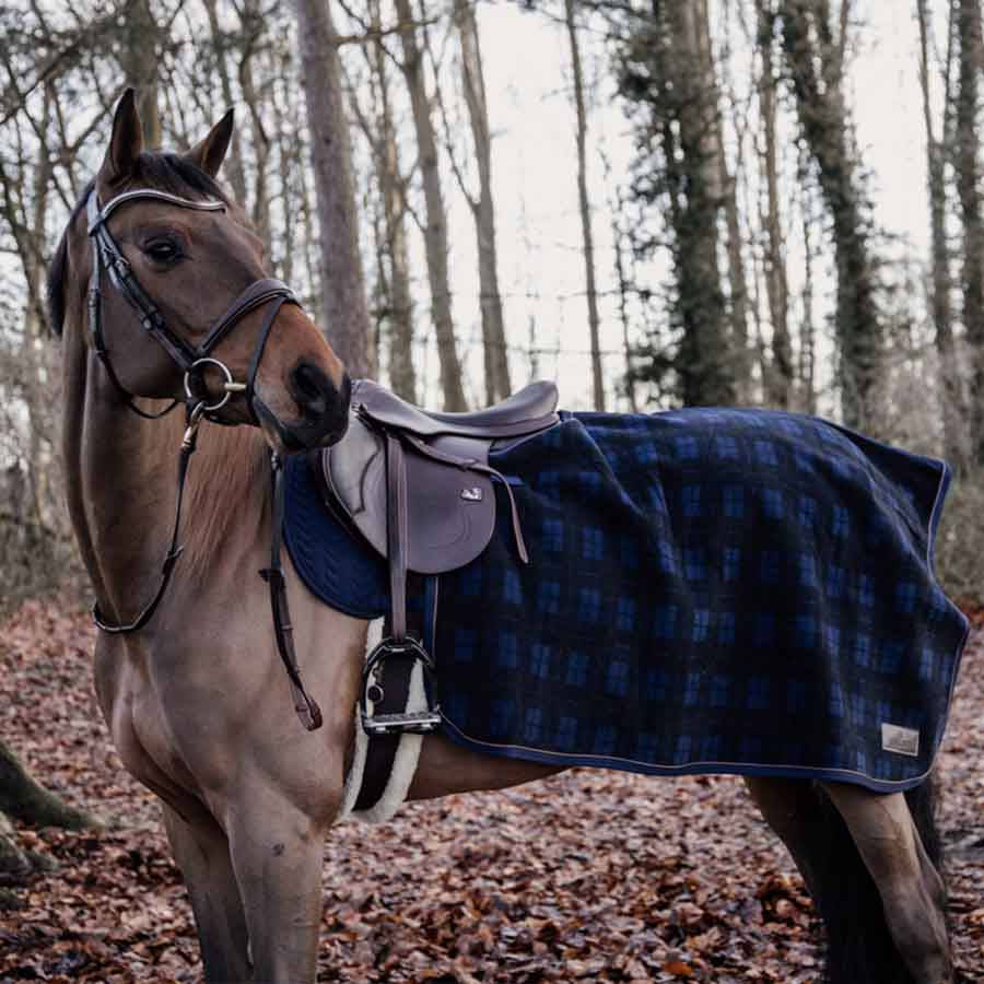 Ländtäcke Heavy Fleece Check Printing Marinblå/Svart