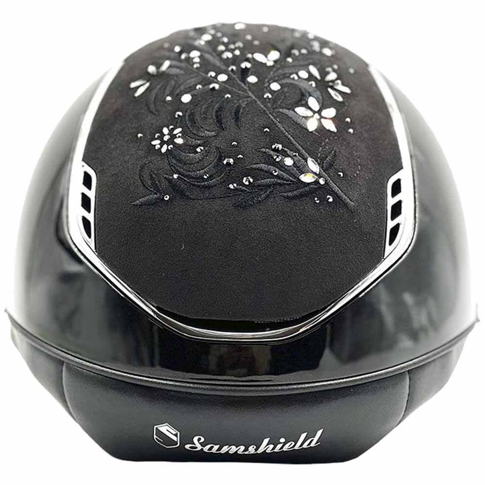 Ridhjälm Miss Shield 2.0 Glossy Flower Swarovski Jewelry Chrome Svart
