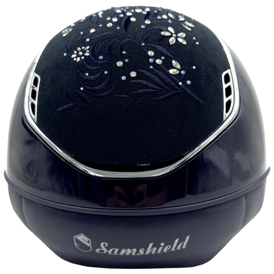 Ridhjälm Miss Shield 2.0 Glossy Flower Swarovski Jewelry Chrome Marinblå