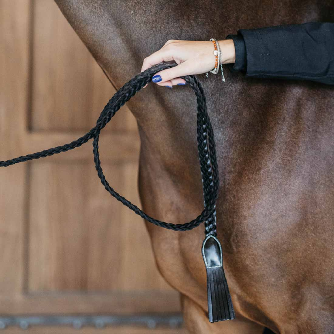 Lädergrimskaft Plaited WBD Svart